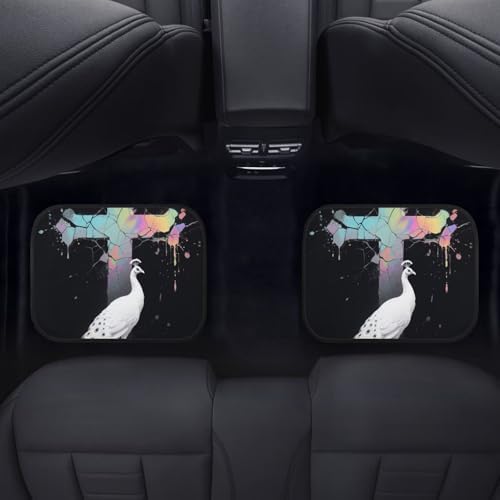 Peacock Car Accessories Floor Mats 4PCS, Stain Glass Cross Rubber Front and Rear Mats Non-Slip Floor Mats, White Peacock All Season Heel Pad Fit for SUV Van
