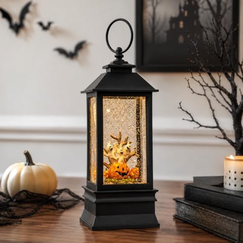 Halloween Snow Globe Lantern Water Glittering Spooky Ghosts in Pumpkins with Music, USB Lined/Battery Operated Lighted Lantern for Halloween Festival Decoration Gifts - Image 6