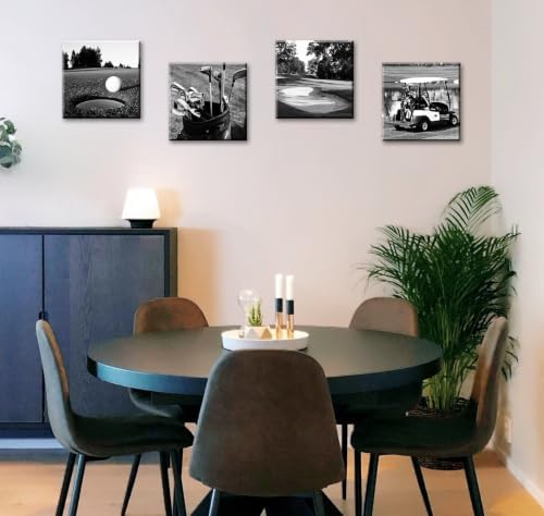 DJSYLIFE Golf Course Wall Art Black and White Canvas Prints 12"X12"X4 - Image 3