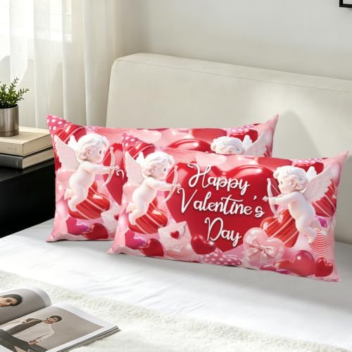 Happy Valentine's Day Throw Pillow Covers 12x20 Set of 2 Polka Dot Love - Image 5