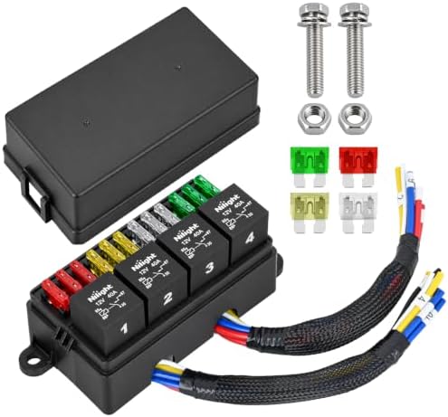 Nilight 12V Fuse Relay Box 4 Relays 4pin 40A 12 Fuses Pre-Wired Block Kit