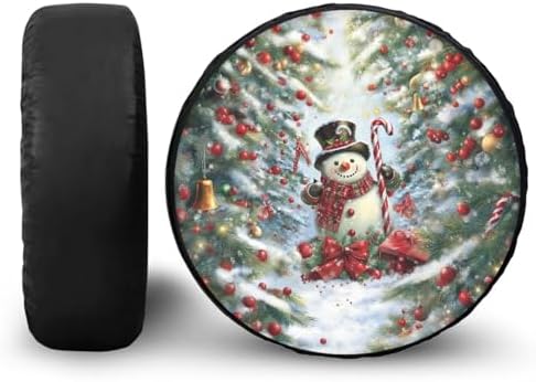 Spare Tire Cover, Weatherproof Wheel Cover with Christmas Snowman Print Dust-Proof Universal for Jeep Trailer RV SUV Camper Vehicle, Accessories 16-Inch Fits Tire Diameter 29.6"-31.5"
