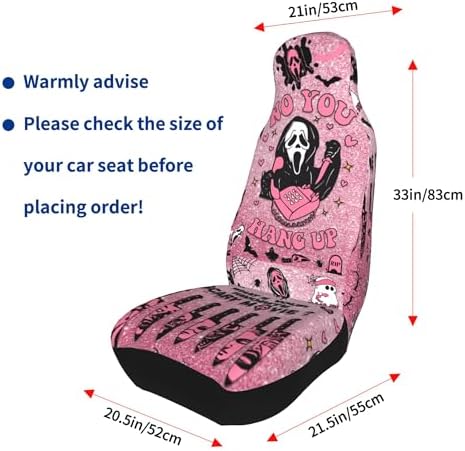 Halloween Ghost 2 Front Car Seat Covers for Car Truck Sedan SUV, Car Gifts, Durable Automotive Seat Covers, Breathable Bucket Seat Covers, Protective Interior Accessory (Pink Ghostface)