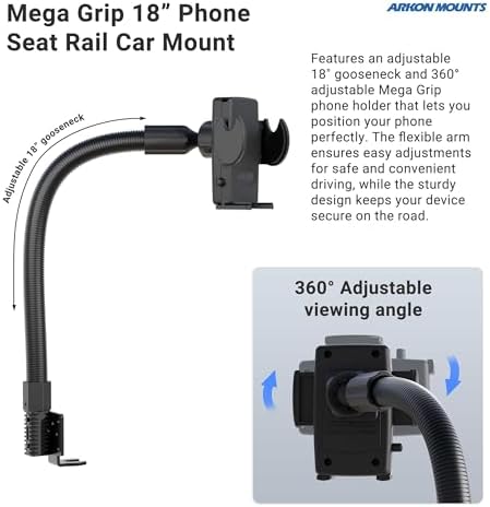 Arkon Mount Car or Truck Seat Rail/Floor Phone Mount | Universal Compatible | Flexible Gooseneck | Easy Installation | Truck Phone Mount | Phone Holder Fits iPhone, Galaxy, Note and more