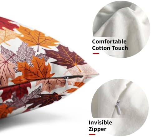 Sweetshow Fall Leaves Pillow Covers Set of 2 Cotton 20x12 Inches - Image 3
