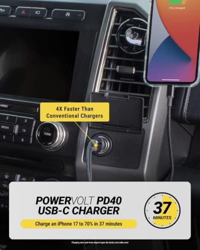 Scosche CPDCC40M PowerVolt 40W Certified Dual Port USB-C Car Charger, Flush Cigarette Lighter Adapter, Fast Charging Car Plug for 12V Power Outlet Compatible with iPhone, Galaxy and All USB-C Devices