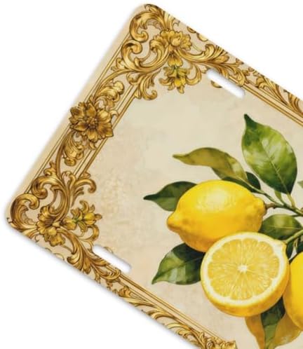 Lemon Golden Retro Floral Front License Plate 6" * 12" for Women