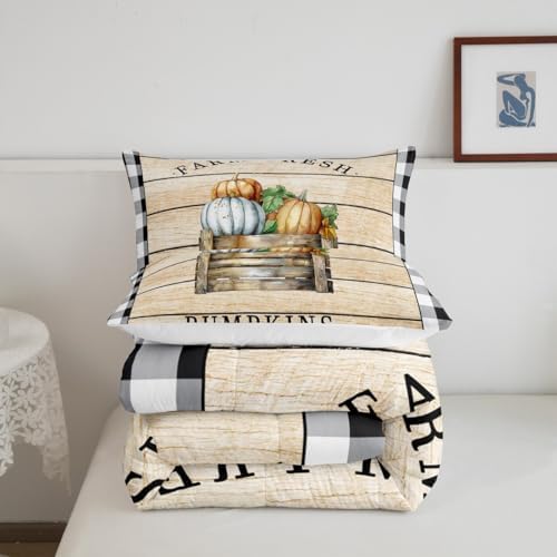 Homewish Geometric Plaid Quilt Set King Size,Rustic Farmhouse Barn Comforter for Men Women Bedroom Decor,Thanks Giving Day Themed Bedding Halloween Style Bedspread 3pcs with 2 Pillowcases - Image 3