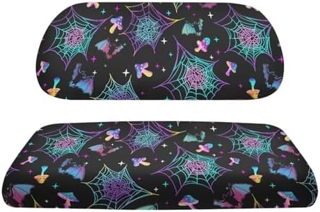 Yewatlles Colorful Halloween Web Mushroom Cart Waterproof Seat Covers,Smooth and Simple,No Stapler Required, Fits Golf Car, Club Car, Polyester Replacement Seat Cover Workout