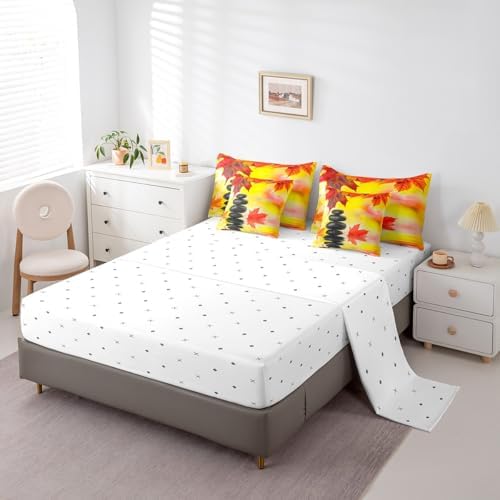 Autumn Zen Stone Full Comforter Set 7 Piece,Fall Leaves Bed in a Bag,Lake View Fall Decorations for Home Bedding Sets with 1 Comforter,2 PillowShams,2 Pillowcases,1 Flat Sheet,1 Fitted Sheet - Image 4