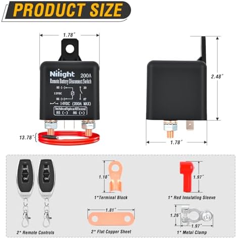 Nilight Remote Battery Disconnect Switch 12V 200A