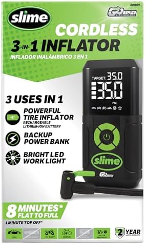 Slime 40089 Cordless 3-in-1 Tire Inflator w/Power Bank & LED Light, Auto Shut-Off, Digital Display & 6 Presets, Flat to Full in 8 Mins, Car, Bike, Motorcycle & More - Image 2