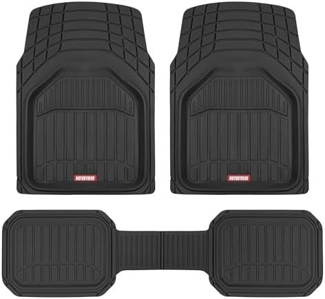 Motor Trend 943-BK FlexTough Defender Car Floor Mats -Next Generation Deep Dish Heavy Duty Contour Liners for Car SUV Truck & Van-All Weather Protection, Trim to Fit Most Vehicles Black