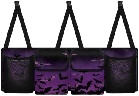 Hanging Car Trunk Organizer Halloween Bat Print Car Back Seat Storage Bag Auto Cargo Bag Collapsible Auto Interior Accessories for Sedans SUV Jeep Trucks MPV Van