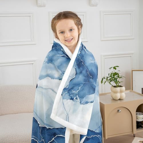Marble Sherpa Blanket Nautical Anchor Throw Blanket Bedroom Living Room Soft Cozy Modern Abstract Ink Painting Blankets Decor for Bed Couch Sofa Blue White Black Flannel Blankets 40"x50" - Image 3