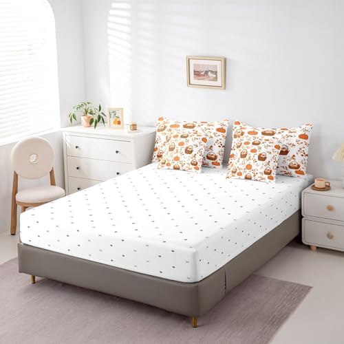 Erosebridal Thanksgiving Fall Harvest Queen Comforter Set 7 Piece,Farm Sunflower Pumpkin Bed in A Bag Rustic Farmhouse Maple Leaf Bedding Set Autumn Orange Brown Sheet Set with Comforter - Image 5