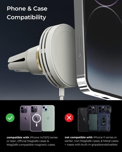 iOttie Velox Mini MagSafe Compatible Air Vent Car Mount in Astral Gray with Wireless Charging for iPhone 13, 14, 15 Series