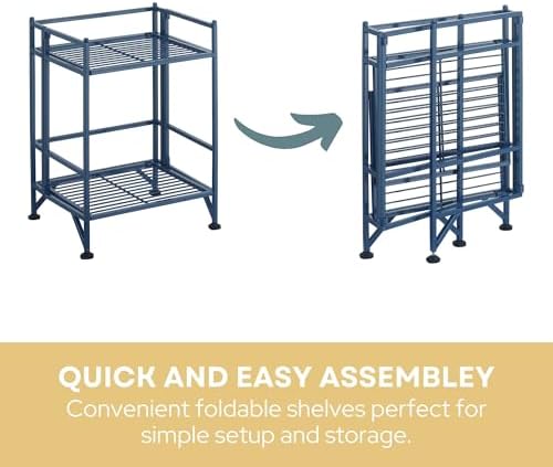 Convenience Concepts Xtra Storage Shelves - 2 Tier Folding Metal Organizer Shelf for Office, Closet, Laundry Room, Garage, Kitchen, Bathroom, & Bedroom, No Tools Assembly, Cobalt Blue - Image 6