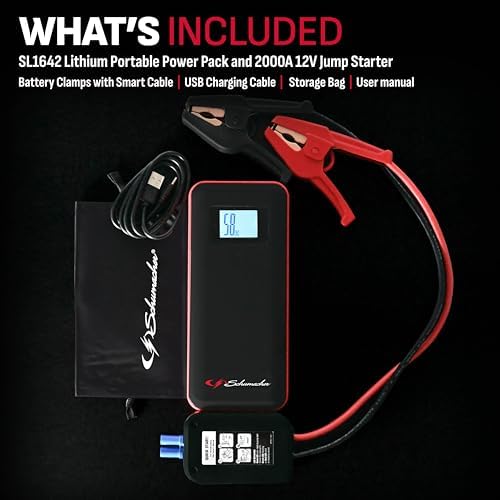Schumacher Electric 1000 Peak Amp 12V Portable Lithium Car Battery Jump Starter & Power Pack - Lithium Ion Jump Box - with USB Charging & LED Emergency Light - SL1639