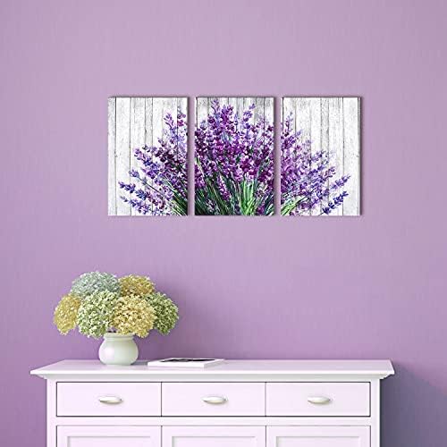 Lavender Wall Decor Purple Wall Art Rustic Farmhouse Flowers Canvas Prints Rural Floral Pictures for Bathroom Nature Botanical Paintings Artwork Dining Room Kitchen Home Decorations 16x24” 3 Pcs/Set - Image 5