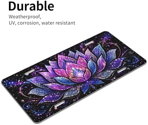 Colorful Lotus Glitter License Plate - 6x12 Inch Aluminum Novelty Decorative Vanity Metal Front Car Plate for Women Men - Image 2