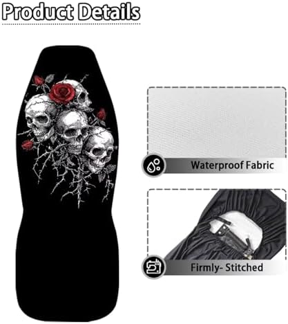 Skull Rose Car Seat Covers 2 Pcs Car Seat Covers Front Seats Only Waterproof Breathable Easy to Install Anti-Slip Back Fabric Universal Fit for Auto Truck Van SUV