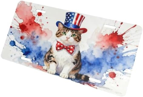 American Flag Cat Front License Plate Car Decorative License Plates