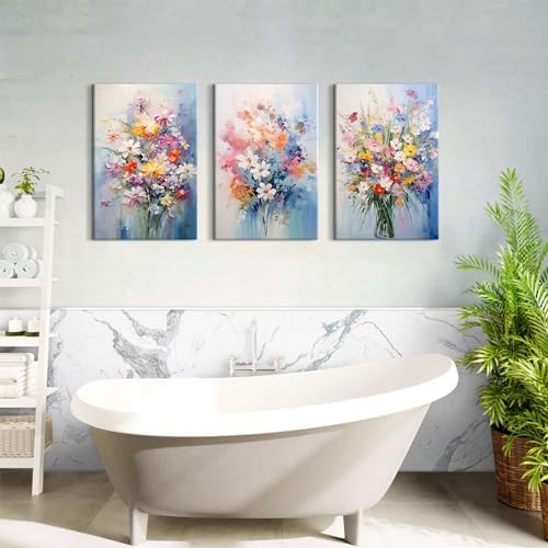 Colorful Flower Pictures Wall Decor Nature Wildflower Canvas Art for Bedroom Abstract Botanical Floral Oil Painting Prints Artwork Daisy Poppy Bouquet Poster Living Room Home Decorations 20x30” 3 Pcs - Image 4