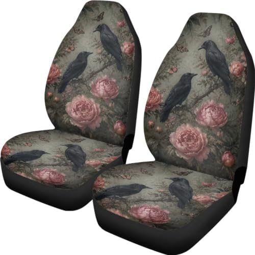 Talayituse Vintage Raven Butterfly Print Car Seat Cover for Front Seats, Stretchy Soft Vehicles Seat Cover Universal Fit High Back Car Interior Accessories for SUV Van Sedan
