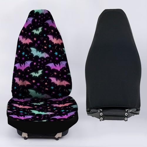 Colorful Bats and Stars Car Accessories Interior Decor Set of 2, Durable Fabric Seat Cover for Men Women Fit for Car, Truck, Van and SUVs