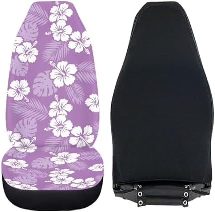 Hawaiian Florals Front Car Seat Cover Hibiscus Automobile Front Seat Covers Set of 2 Stretch Polyester Fabric Cover Universal Fit for Cars SUV Sedans