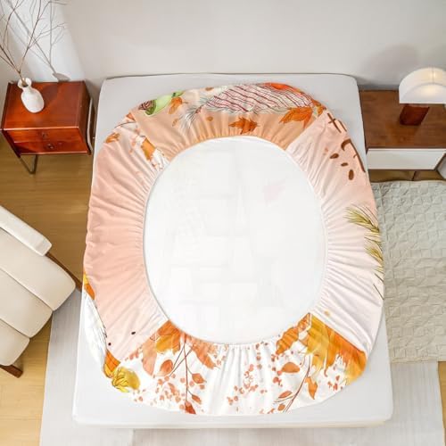 Fall Gnomes Bed Sheets Full Fall Thanksgiving Pumpkin Bedding Set For Girls Teen Women Rustic Farm Autumn Harvest Sheet Set Sunflower Maple Leaf Fitted Sheet Red Orange Flat Sheet + 2 Pillow Cases - Image 5