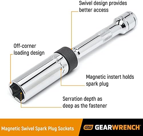 GEARWRENCH 3/8" Drive 6 Pt. Magnetic Swivel Spark Plug Socket 9/16" x 6"- 3938D, Black - Image 2