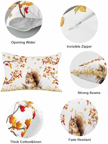 Fall Cute Squirrel Pillow Covers 12x20 Inch Set of 2, Thanksgiving Decorations Indoor Outdoor Throw Pillow Covers, Autumn Animals Cotton Linen Pillowcases for Patio Sofa Couch Bedroom Decorative - Image 5