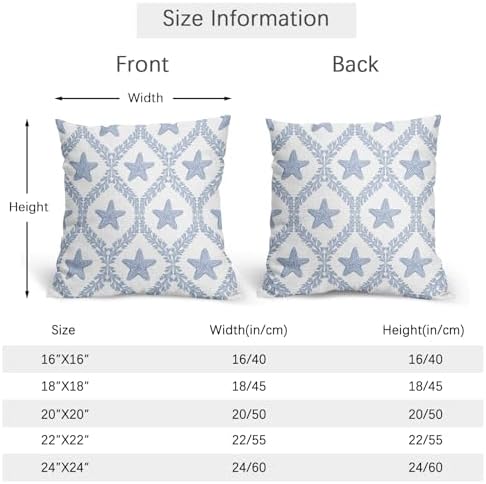 Coastal Pillow Covers 16x16 Set of 2 Ocean Starfish Pattern Decorative Light Blue Pillowcases Outdoor Beachy Throw Pillow Covers with Zipper Soft Cozy for Sofa Bed Chair Living Room Home Decor - Image 4