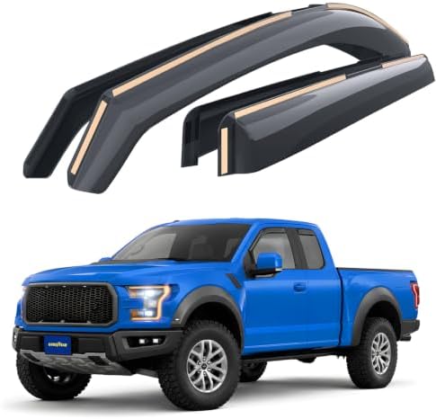 Goodyear Shatterproof in-Channel Window Deflectors for Ford F150 Raptor 2017-2020 SuperCab, Rain Guards, Window Visors for Cars, Vent Deflector, Car Accessories, 4 pcs - GY007734
