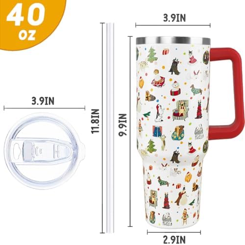 Christmas Tumbler 40oz Boston Terrier Corgi Xmas Dog Tumbler Winter Leak Proof Cups with Handle and Straw Insulated Water Bottle Coffee Travel Mugs Merry Christmas Decor Holiday Gifts (1PCS) - Image 3