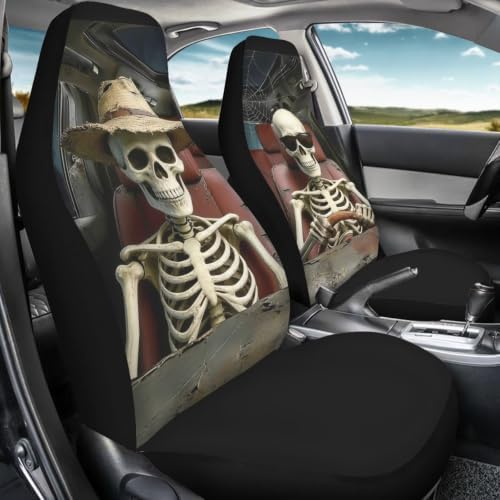 Bulopur Funny Skull Print Car Seat Covers Front 2 Pack Stretchy