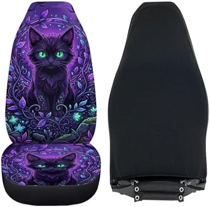 Talayituse Cat Floral Leaf Print Car Seat Cover for Front Seats, Stretchy Soft Vehicles Seat Cover Universal Fit High Back Car Interior Accessories for SUV Van Sedan