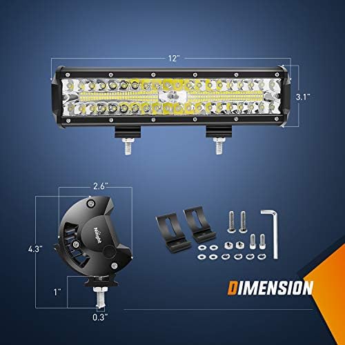 Nilight Led Light Bar 12Inch 300W Triple Row Flood Spot Combo 30000LM Bar Driving Boat Lighting Led Off Road Lights for Trucks,2 Years Warranty (Pack of 12)