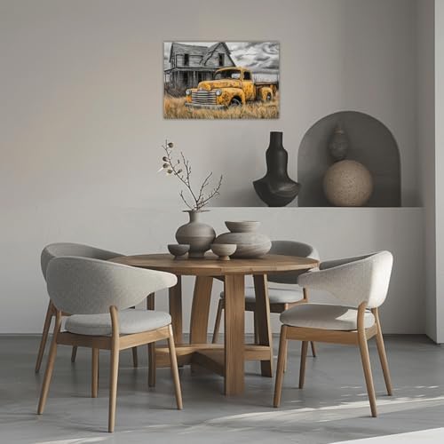 AWPANERAR Rustic Farmhouse Wall Decor Old Truck Canvas Print Car Painting Vintage Truck Poster Living Room Decor Frame (Yellow, (28.00" x 42.00")) - Image 3