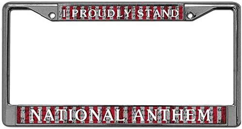 GND License Plate Frame,Metal License Plate Frame 2 Hole,I Proudly Stand National Anthem License Plate Frame Standard Size License Plate Frame with Mounting Screws
