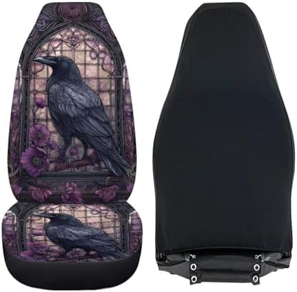 Talayituse Crow Glass Flower Print Car Seat Cover for Front Seats, Stretchy Soft Vehicles Seat Cover Universal Fit High Back Car Interior Accessories for SUV Van Sedan