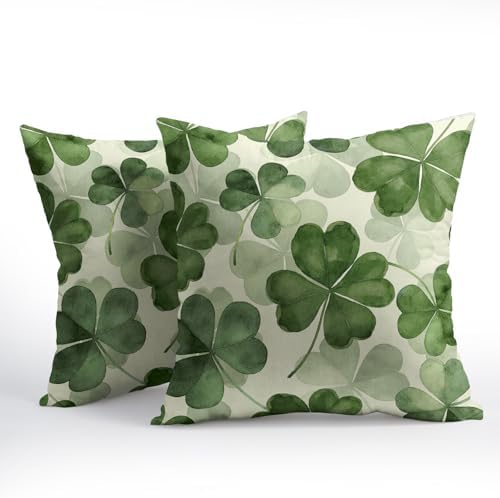 St Patricks Day Pillow Covers 18x18 Set of 2 Shamrock Throw Pillow Covers Rustic Spring Pillowcase Linen Decoration Farmhouse Soft Decorative Green Cushion Case Couch for Indoor Outdoor Home Decor - Image 2