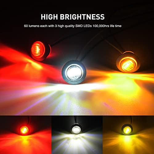 Nilight 30 PCS 3/4" Round Clearance Light LED Front Rear Side Marker Lights