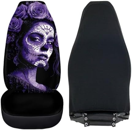 Bulopur Day of the Dead Girl Car Seat Covers Full Set Halloween Car Decor Vehicle Bucket Cushion Protectors Stretchy Cloth Removable Auto Seat Covers & Accessories