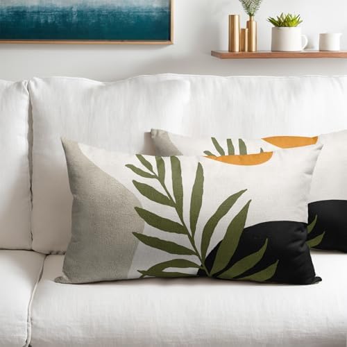 Spring Boho Pillow Covers 12x20 Set of 2 Abstract Mid Century Throw Pillow Covers Green Pillowcase Linen Decoration Farmhouse Soft Decorative Aesthetic Cushion Case Couch for Indoor Outdoor Home Decor - Image 2