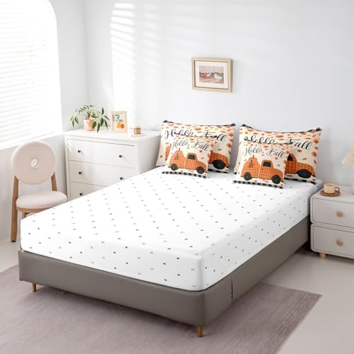 Erosebridal Plaid Pumpkin Truck Twin Comforter Set 7 Piece Fall Thanksgiving Harvest Bed in A Bag,Buffalo Check Maple Leaves Bedding Set for Kids Adults Farmhouse Autumn Sheet Set with Comforter - Image 5