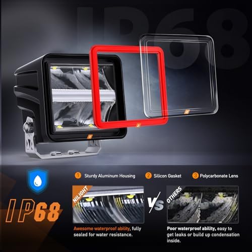 Nilight 3" Cube LED Pod Light with Amber DRL, 20W 2200LM