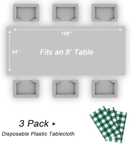 QIKSION 3 Pack Green Gingham Tablecloth,Green Checkered Plastic Table Cloth - Image 5
